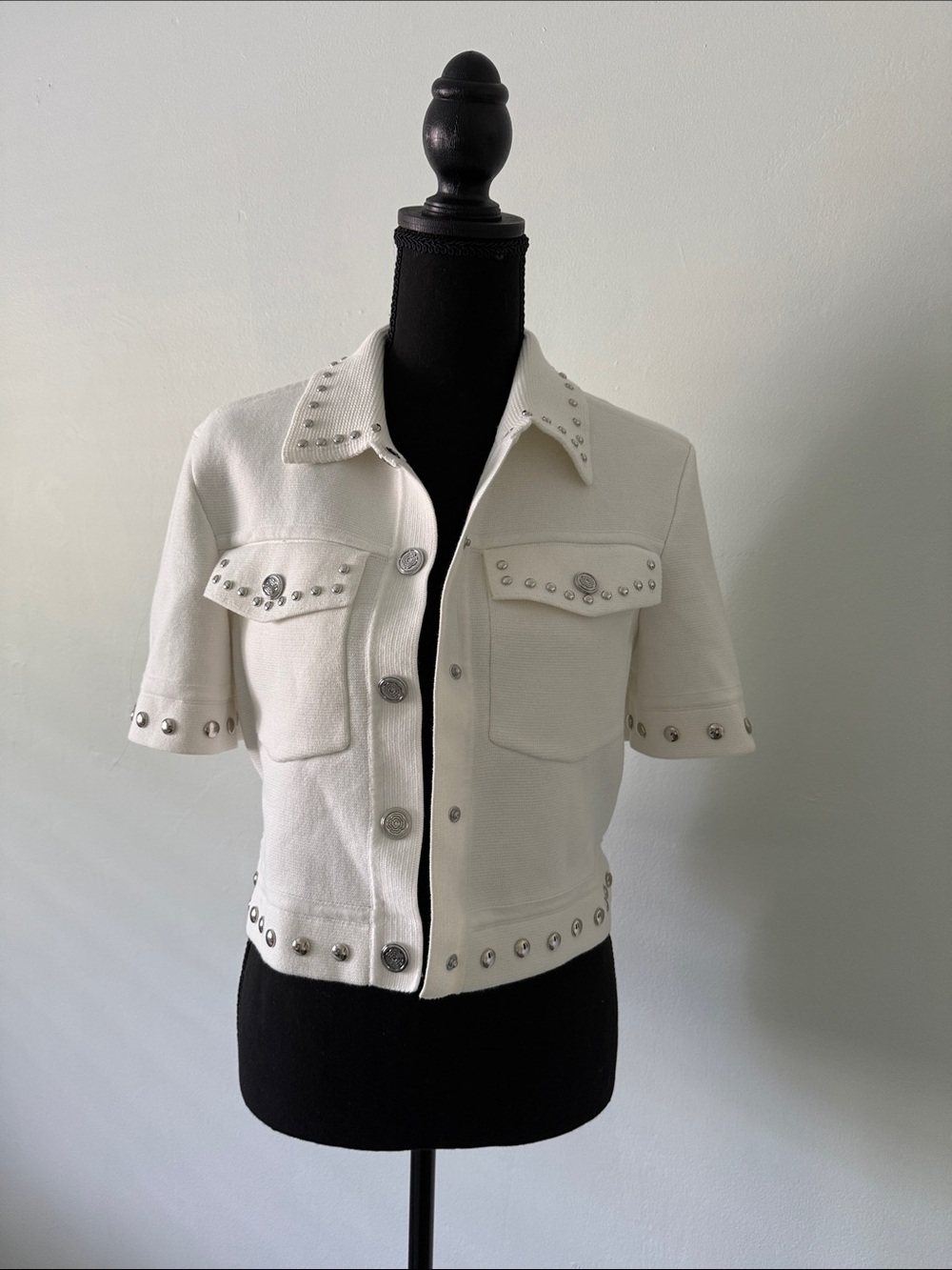 Maje White Studded Short Sleeve Jacket